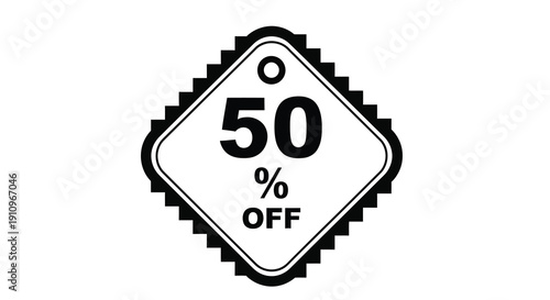 A black sign displaying a fifty percent off offer silhouette