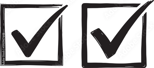 Two black check marks inside hand-drawn squares, indicating selection or completion