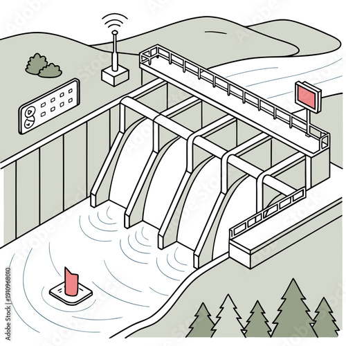 Detailed AI-Controlled Smart Dam Floodgate System for Advanced Water Management and Flood Control Infrastructure.