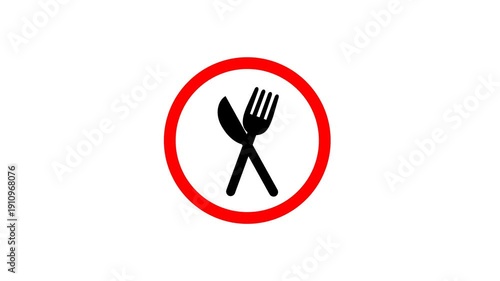 video 4k icon symbol illustration with fork and knife in red circle