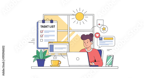 Young professional efficiently managing daily schedule and digital communications while working remotely from home