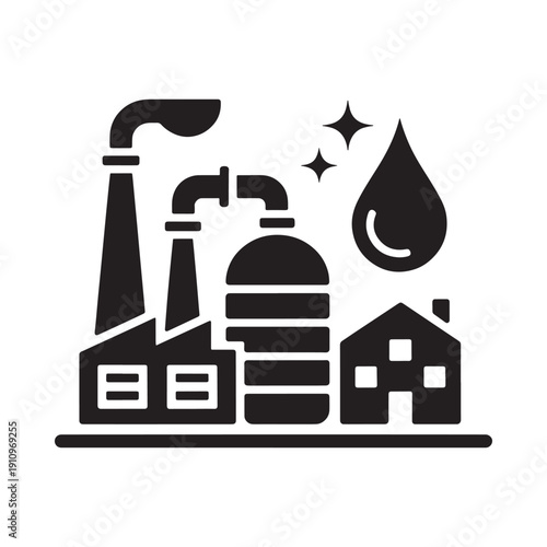 Industrial pollution concept with factory smoke water droplet and buildings
