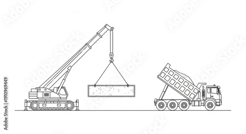 Crane Lifting Heavy Load with Trailer.
