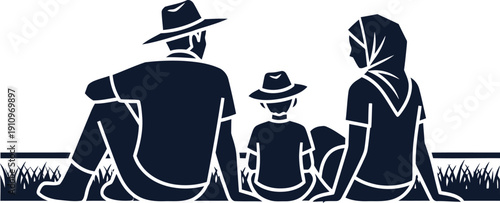 Family Sitting Together Enjoying Nature Silhouette vector illustration