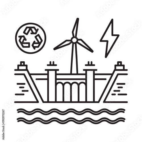 Renewable energy sources illustration wind hydro and recycling symbols