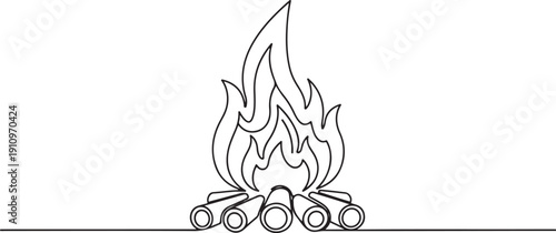 Campfire continuous line icon vector
