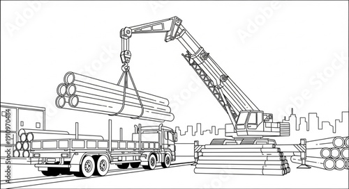 Crane Lifting Heavy Load Truck.