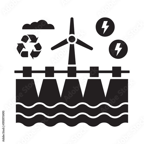 Renewable energy sources wind hydro and recycling symbols shown