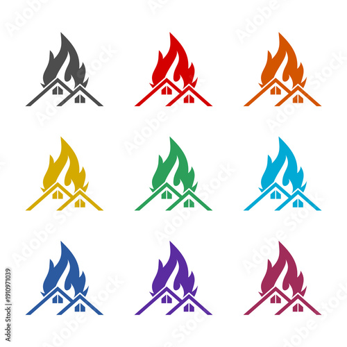 House fire protection icon isolated on white background. Set icons colorful