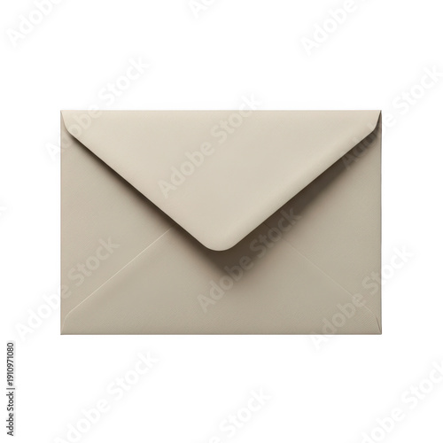 Beige envelope with flap closed, isolated on transparent background