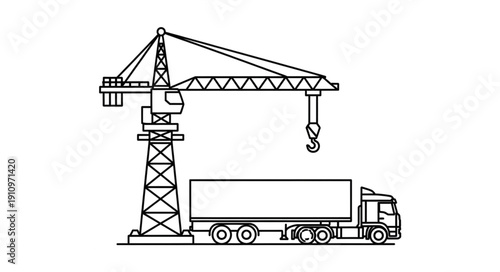 Crane Loading Truck with Container.
