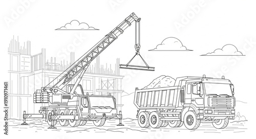 Crane Loading Truck with Gravel.