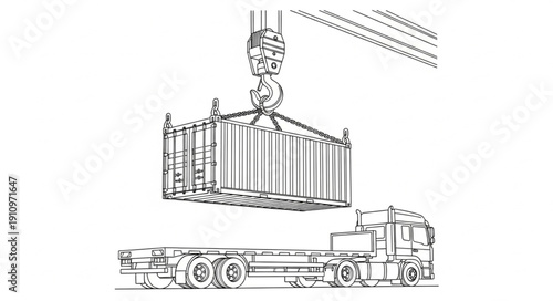 Crane Lifting Shipping Container Truck.