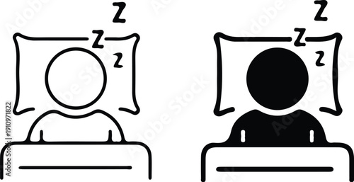 sleep pillow head two black black line icon set vector illustration art