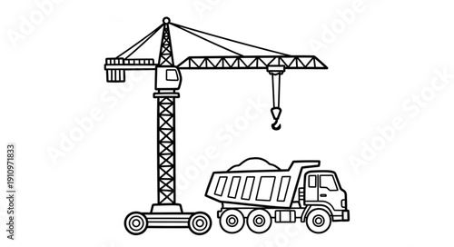 Crane Loading Dump Truck Illustration.