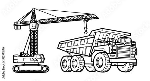 Crane Loading Heavy Dump Truck.
