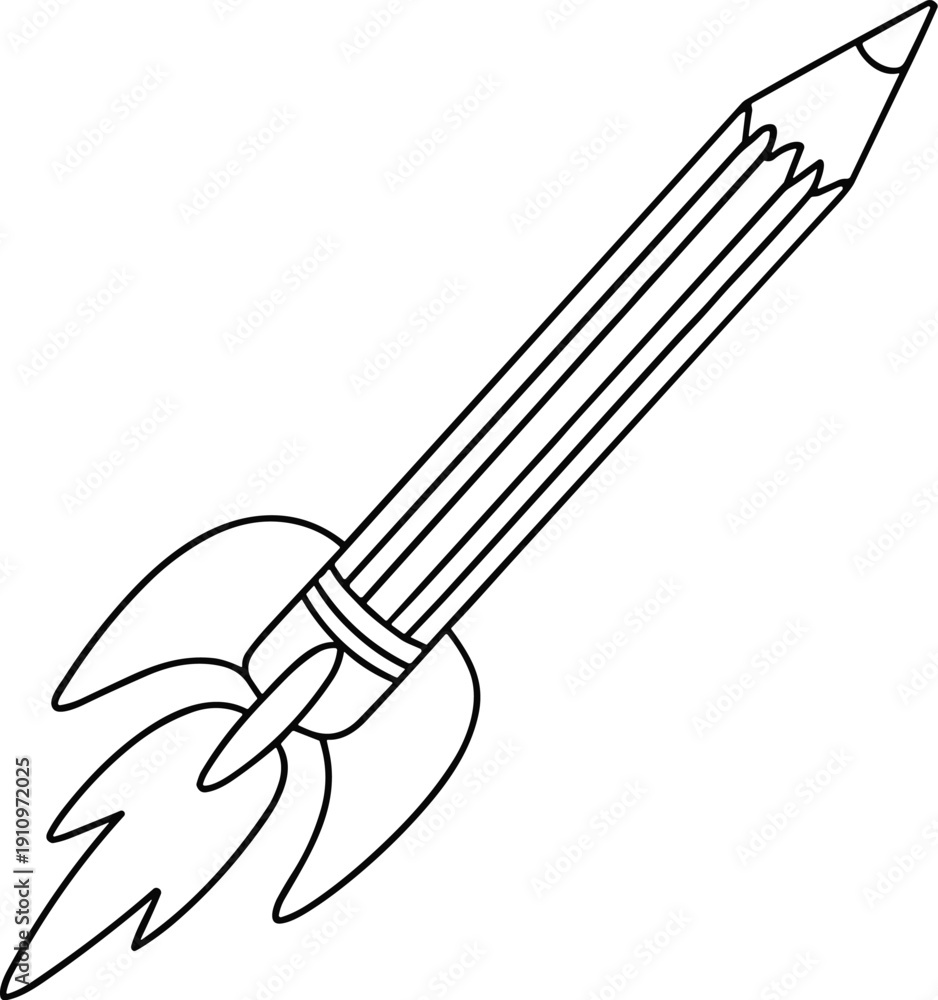 Obraz premium Pencil Rocket Launching Upward with Flames, Stock Illustration