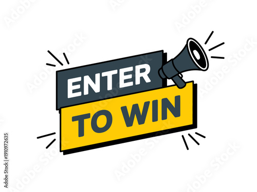 A colorful vector graphic illustration of a megaphone announcing a contest with a bold 'ENTER TO WIN' sign