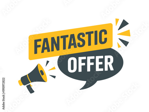 A vibrant vector graphic illustration of a megaphone announcing a fantastic offer with a speech bubble