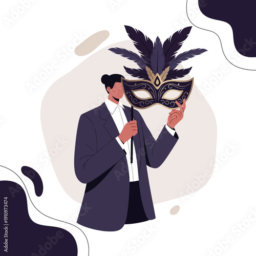 Elegant Man Holds Ornate Mask Ready For Celebration Event