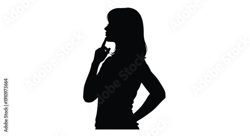 Silhouette of a woman in thought hand to chin