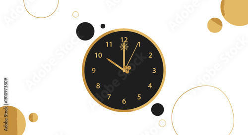 Elegant Black And Gold Clock With Festive Snowflake Accents