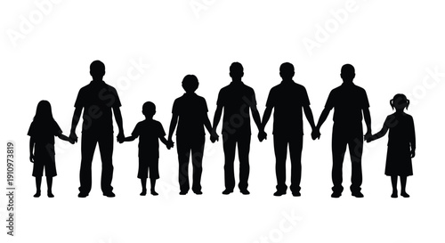 Silhouette of a family holding hands in a linear arrangement