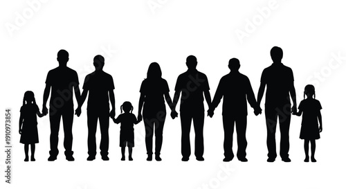 A silhouette of a family holding hands representing unity and togetherness