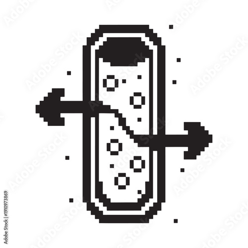 Pixelated illustration of a test tube with bubbles and arrows