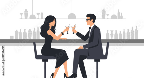 Elegant Couple Enjoys Martini Toast At Stylish Bar