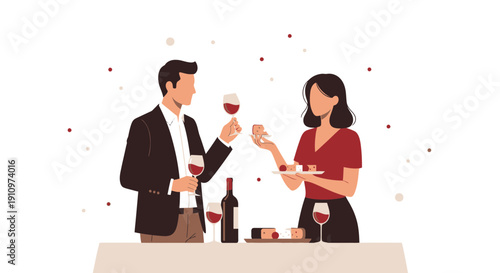 Elegant Couple Enjoys Wine Tasting And Gourmet Appetizers At An Intimate Gathering