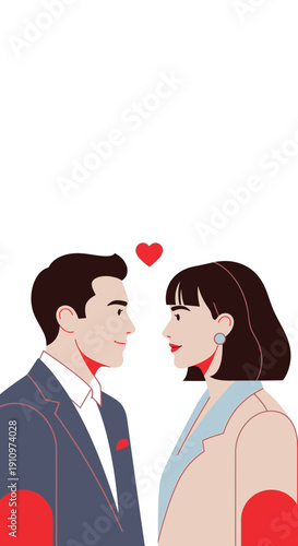 Elegant Couple Gazing Lovingly With Heart Symbolizing Connection