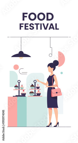 Elegant Woman at Culinary Gathering Appreciating Artistic Confections for a Delightful Food