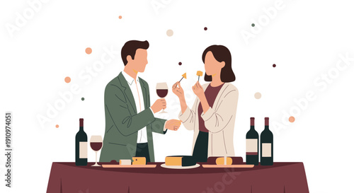 Elegant Couple Enjoys Wine and Cheese Tasting Event Together
