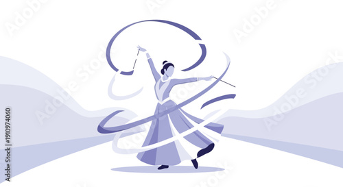 Elegant Dancer Expresses Grace With Flowing Ribbon Dynamics