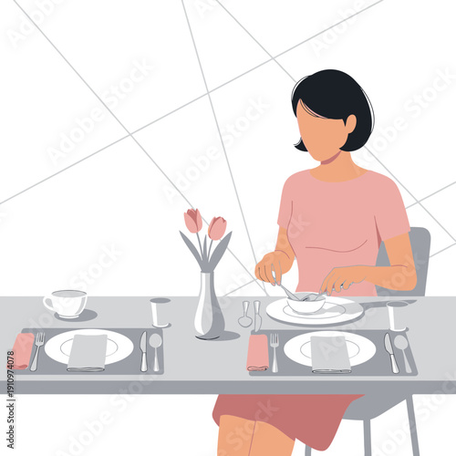 Elegant Dining Experience For One Person At A Nicely Set Table