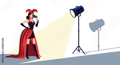 Elegant Woman In Dramatic Gown Poses Under Spotlight