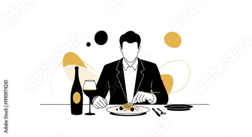 Elegant Gentleman Enjoys Fine Dining Experience With Wine