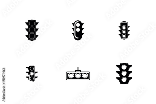 Traffic Light and Signal Lamp Silhouette Vector Icon Set