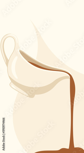 Elegant Gravy Boat Pouring Rich Brown Sauce Onto A Light Surface