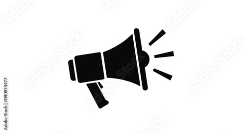 Simple black silhouette of a vintage megaphone on a white background