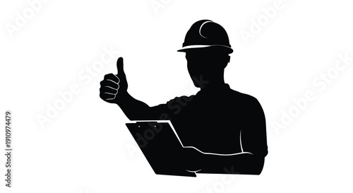 Silhouette of construction worker giving thumbs up with clipboard
