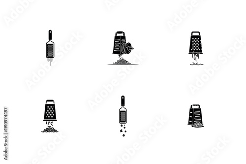 Kitchen Cheese Grater and Food Shredder Silhouette Vector Icon Set