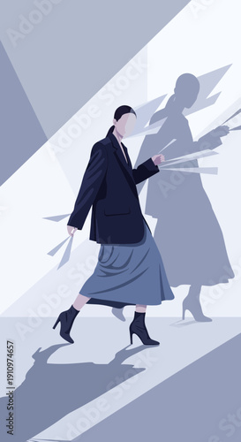 Elegant Woman Striding Confidently with Documents in a Chic Ensemble