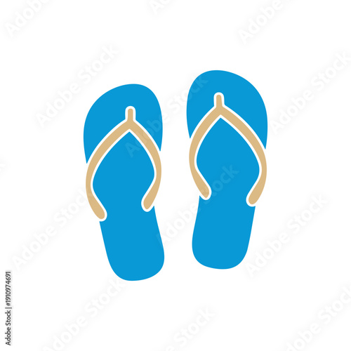 Blue Flip Flops with Beige Straps.