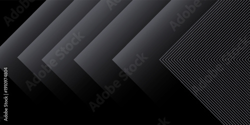 Black background with 3d layered abstract shape. Minimal template design. Vector illustration,