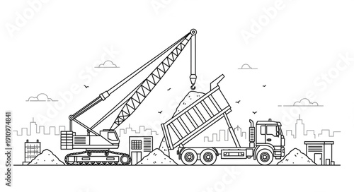 Crane Truck Construction Site Machinery.