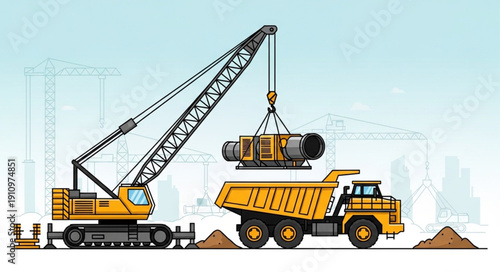 Crane Truck Construction Site Heavy Machinery.