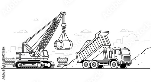 Crane Truck Dumping Heavy Load.