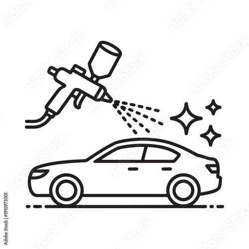 Line art illustration of a car being spray painted with stars